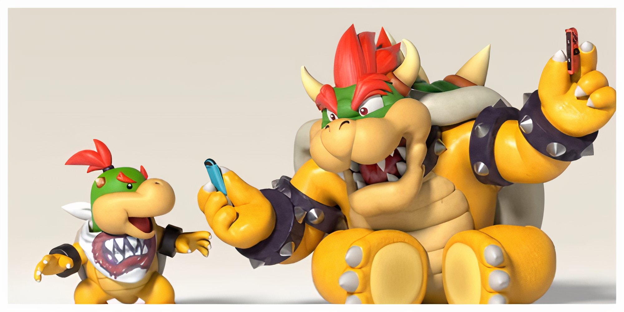 Bowser and Bowser Jr. enjoying wholesome interaction in Super Mario Party Jamboree.