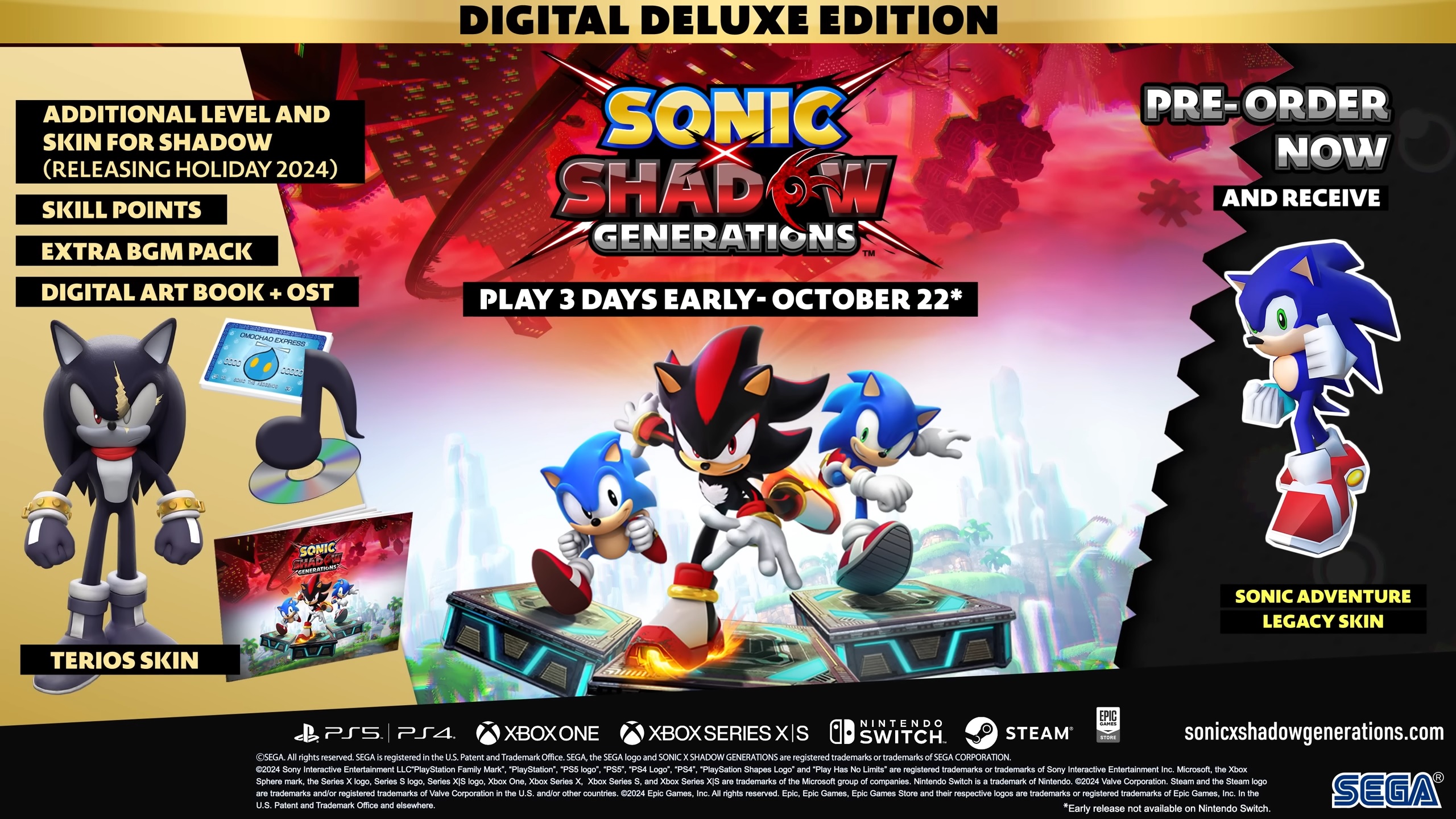 Gameplay footage of Sonic X Shadow Generations featuring exclusive Digital Deluxe Edition skin for Shadow the Hedgehog.