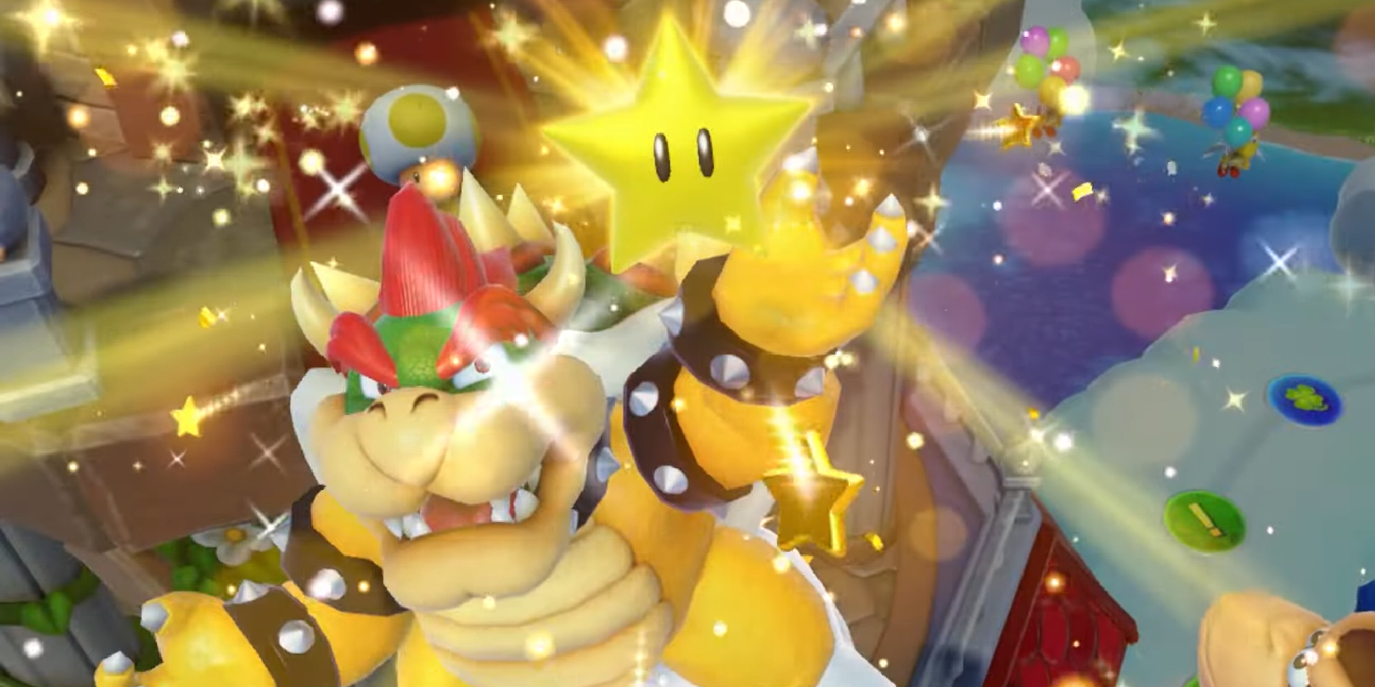 Bowser and Bowser Jr. enjoying a wholesome moment in Super Mario Party Jamboree game.